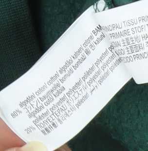 Close-up detail of Zara boys’ green crew neck pullover sweatshirt, size 6-7