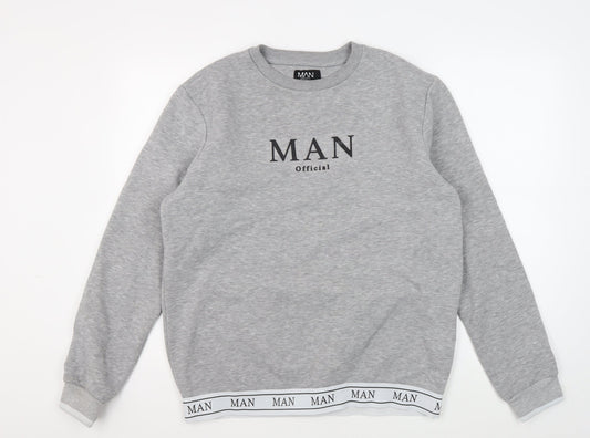 boohooMAN Men's Grey Pullover Sweatshirt, Size L, Logo Detail