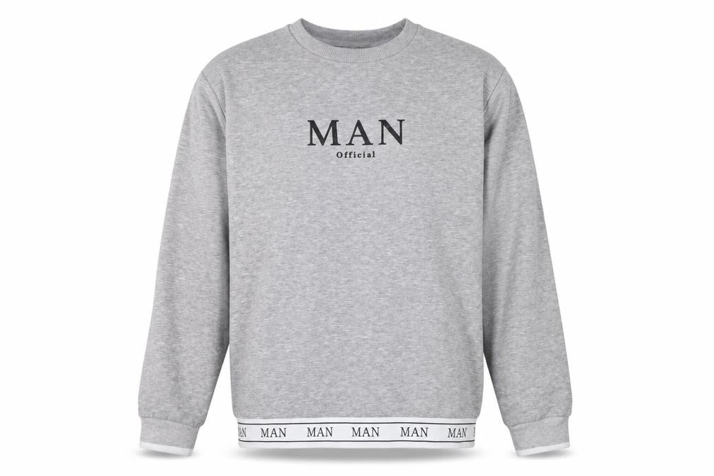 boohooMAN Men's Grey Pullover Sweatshirt, Size L, Logo Detail