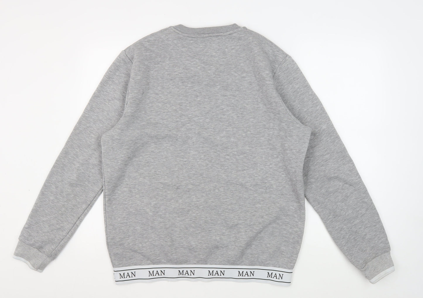 boohooMAN Men's Grey Pullover Sweatshirt, Size L, Logo Detail