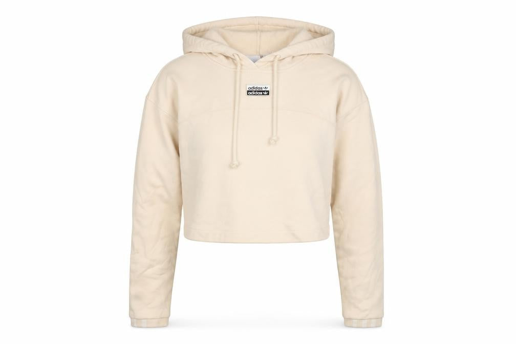 Adidas Women Beige Crop Hoodie Size S, Cotton, Logo
