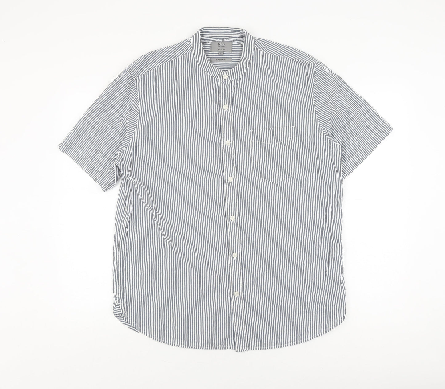 Marks & Spencer Men's Blue Striped Medium Casual Shirt