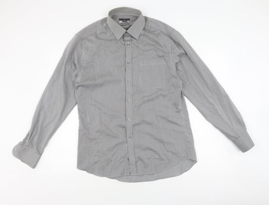 Marks and Spencer Men's Black Striped Slim Fit Shirt