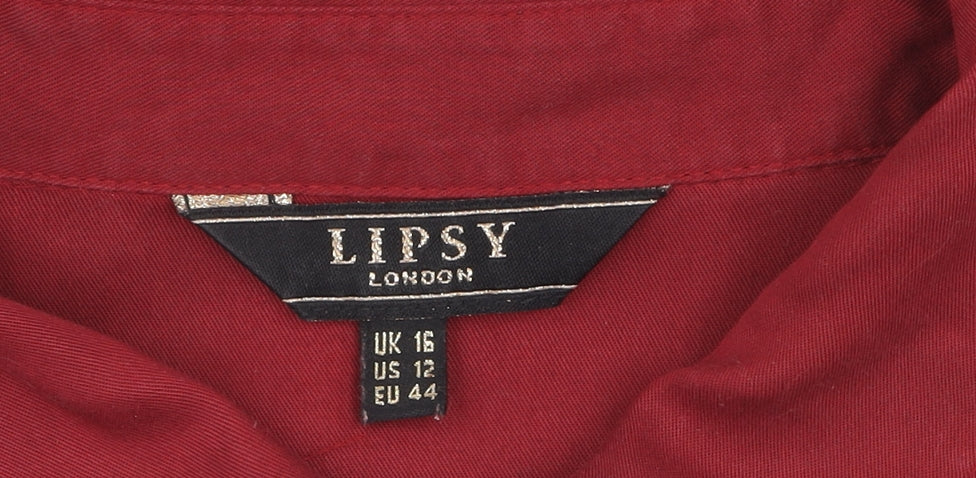 Lipsy Women's Red Long Sleeve Button-Up Shirt