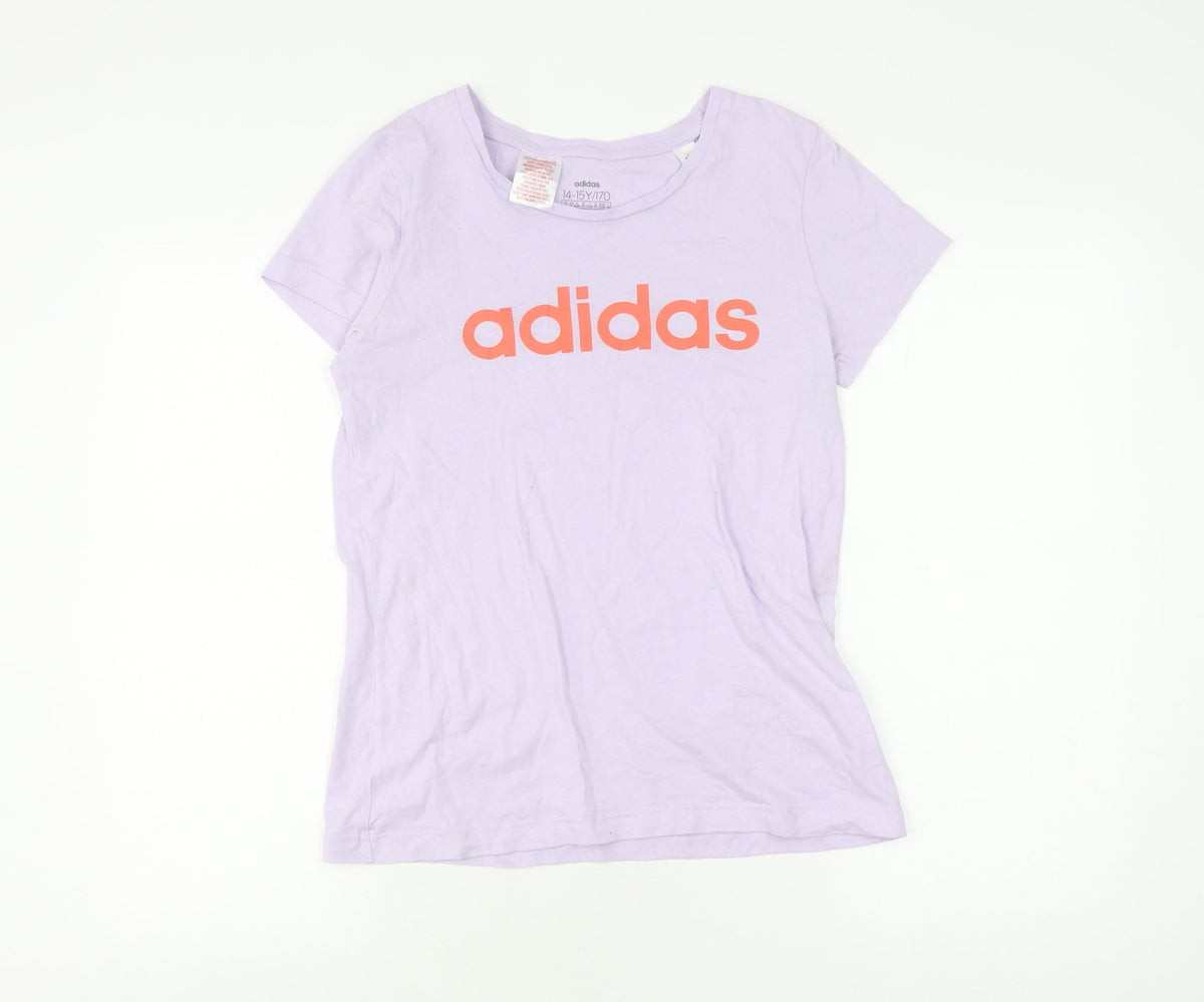 Additional front view of Adidas girls’ purple t-shirt with logo, size 14 plus, cotton