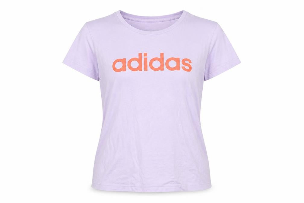 Front view of Adidas girls’ purple t-shirt with logo, size 14 plus, cotton