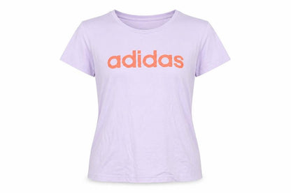 Front view of Adidas girls’ purple t-shirt with logo, size 14 plus, cotton