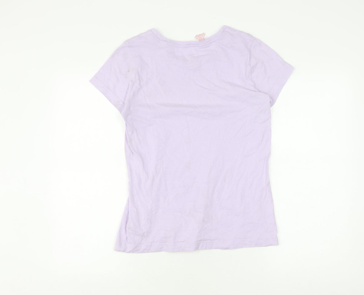 Back view of Adidas girls’ purple t-shirt with logo, size 14 plus, cotton