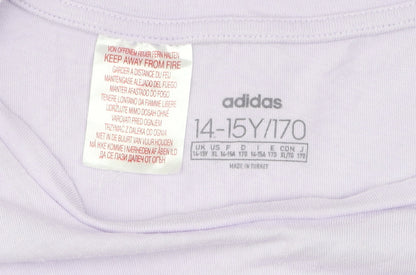 Additional view of Adidas girls’ purple t-shirt with logo, size 14 plus, cotton
