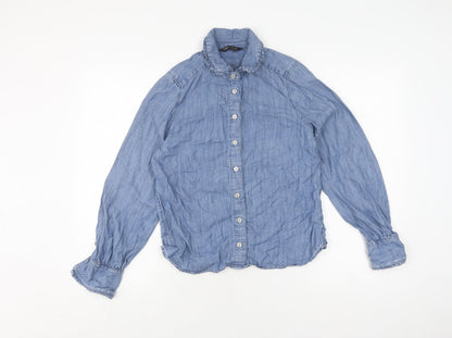 Marks & Spencer Women's Blue Button-Up Shirt, Size 8