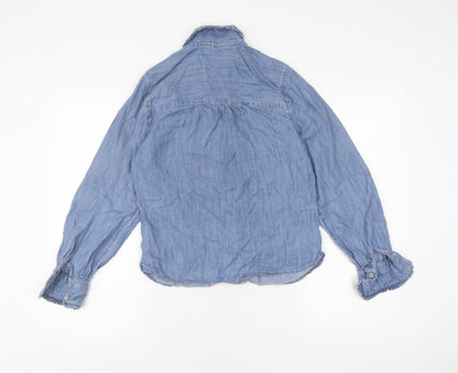 Marks & Spencer Women's Blue Button-Up Shirt, Size 8