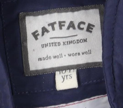 Close-up detail of FatFace girls’ blue puffer jacket, 11-12 years, autumn/winter
