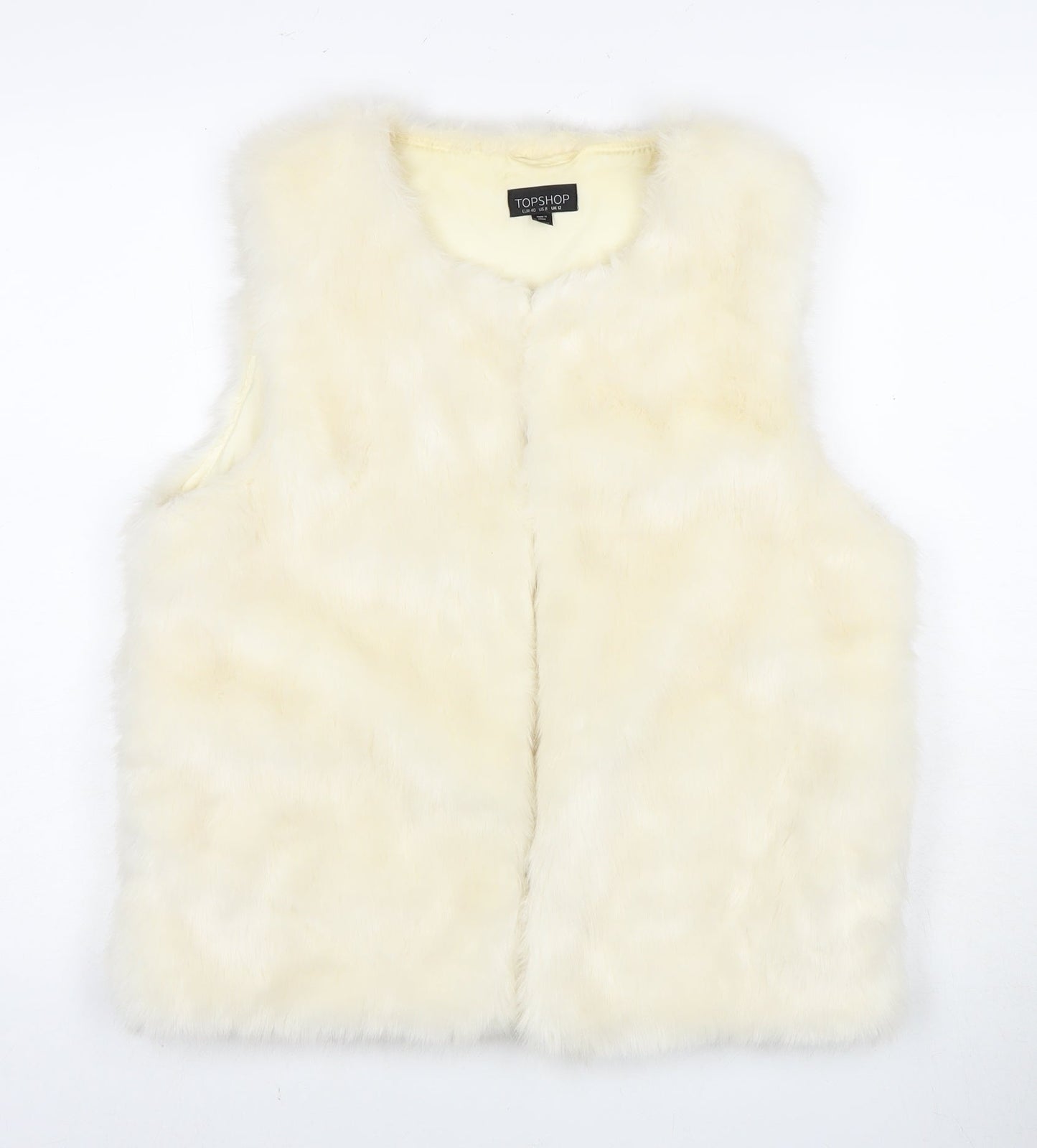 Topshop Ivory Faux Fur Waistcoat Size 12 Women