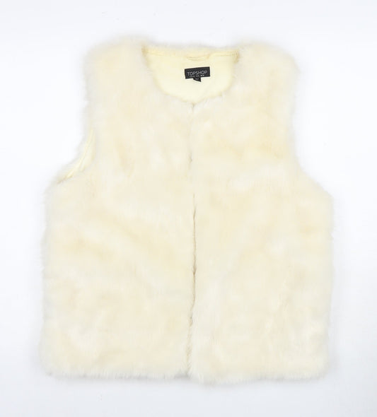 Topshop Ivory Faux Fur Waistcoat Size 12 Women
