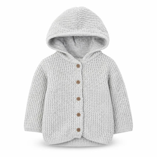 mamas & papas Baby Grey Hooded Cardigan 0-3 Months Unisex