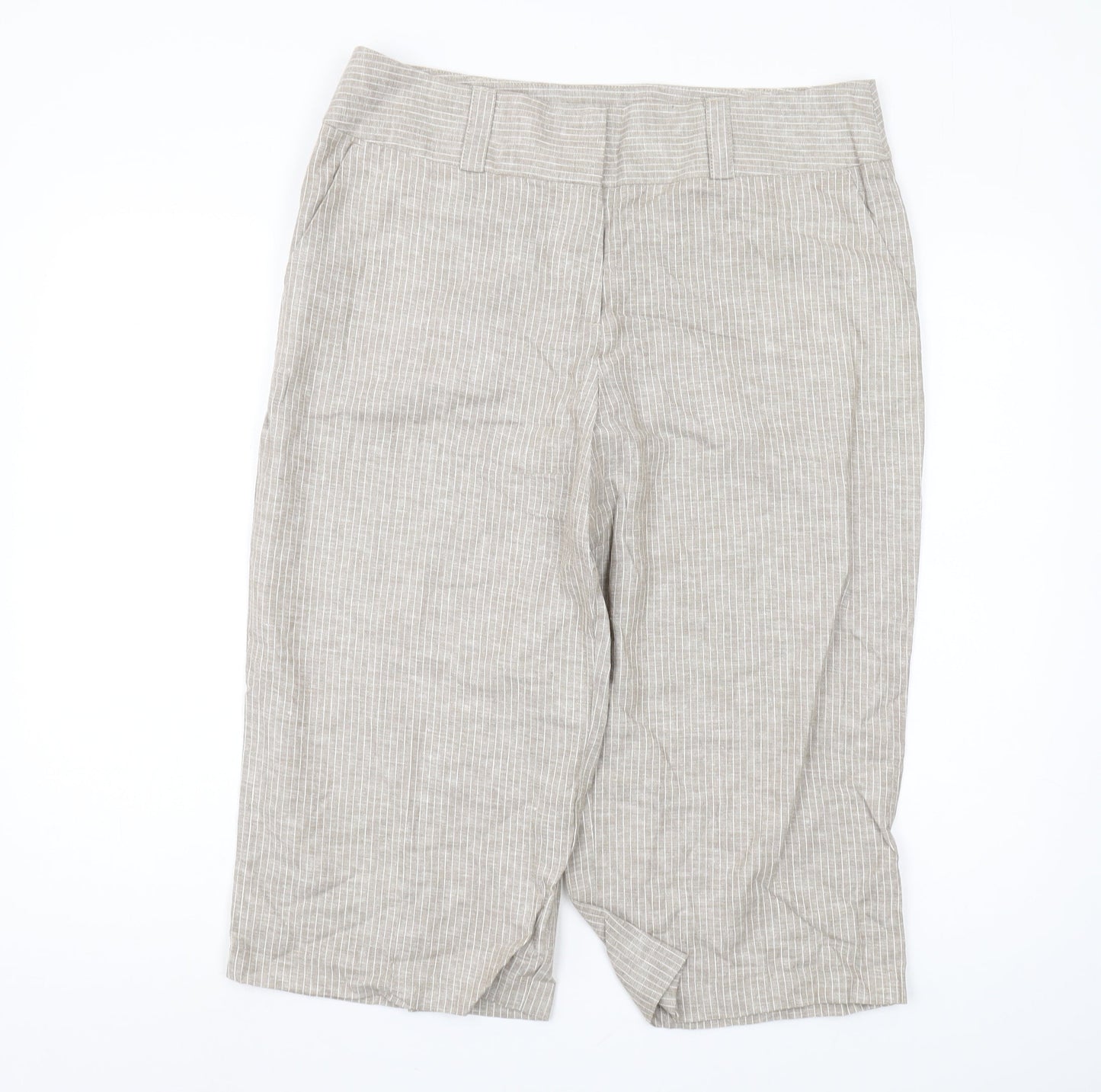 Marks and Spencer Women's Beige Striped Capri Trousers Size 16