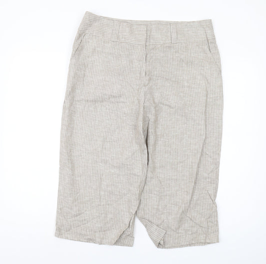 Marks and Spencer Women's Beige Striped Capri Trousers Size 16