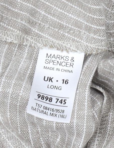 Marks and Spencer Women's Beige Striped Capri Trousers Size 16