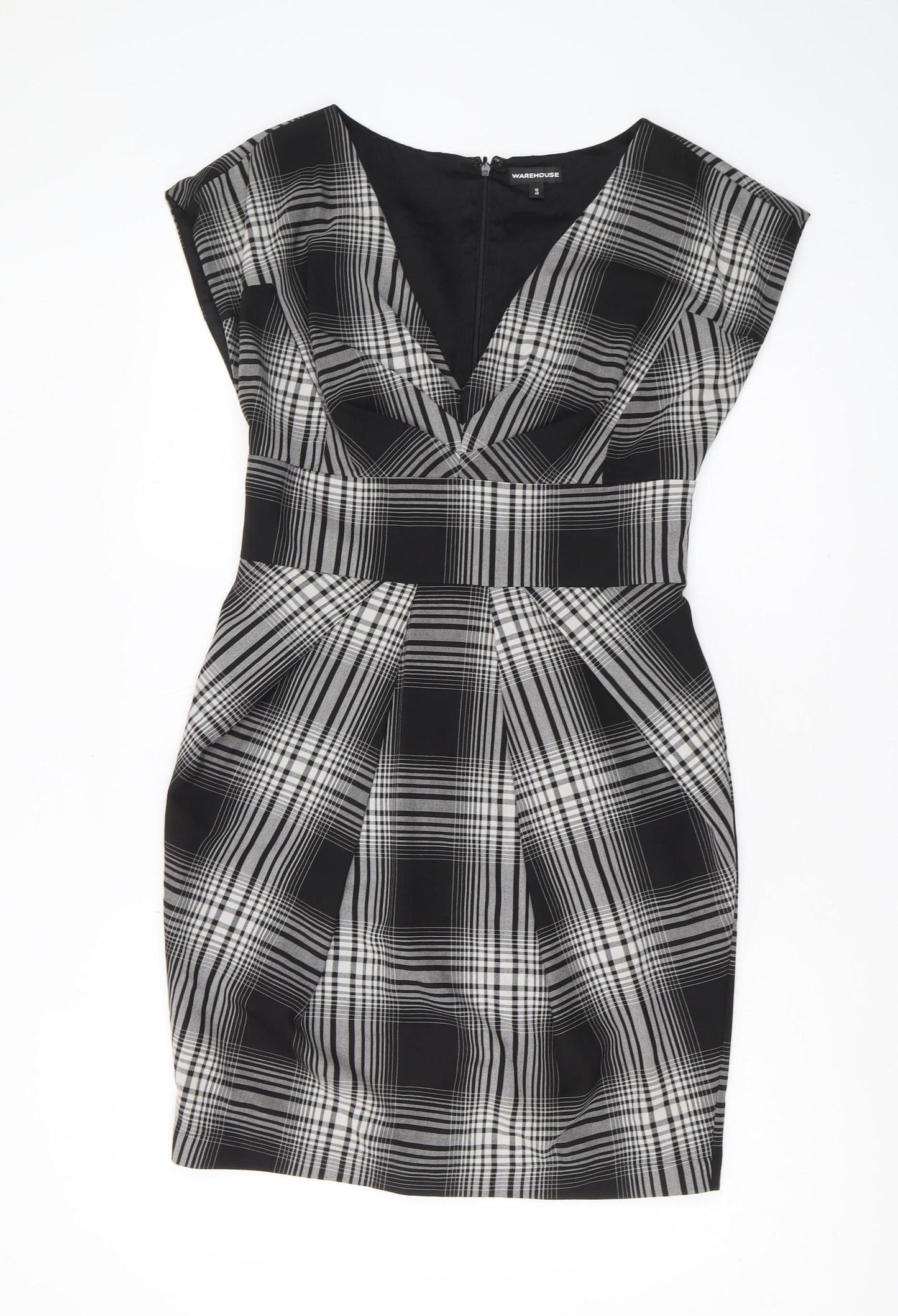 Warehouse Women's Black Check V-Neck Dress UK 12