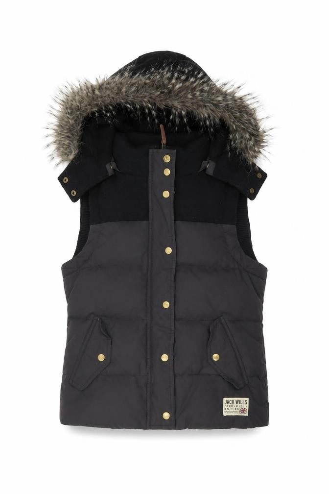 Jack Wills Women's Black Hooded Puffer Waistcoat Size 10