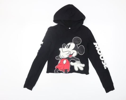 H&M Girls Mickey Mouse Black Hoodie, Size 12-14 Years