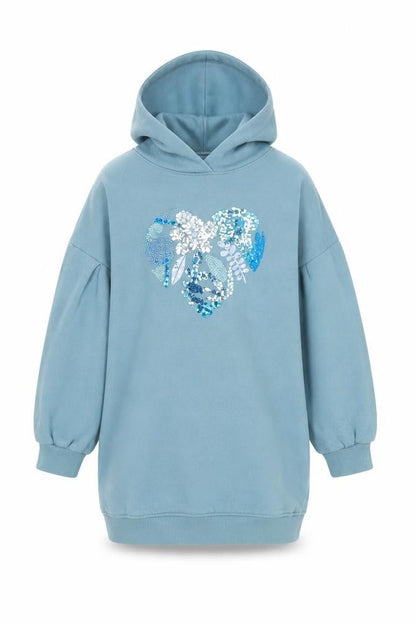 Next Girls Blue Sequin Heart Pullover Hoodie 8 Years