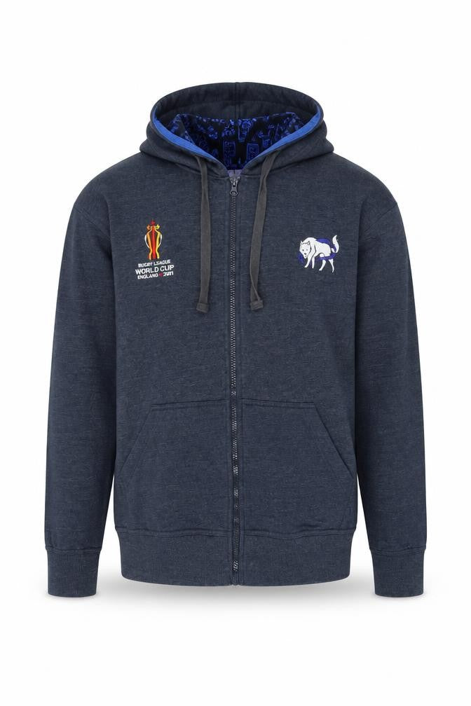 Men's Grey Rugby Hoodie M - World Cup, Full Zip