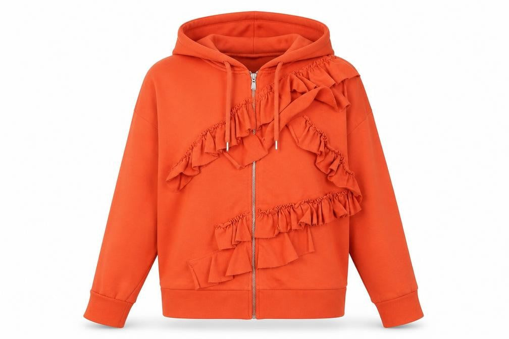 River Island Women's Orange Ruffle Hoodie Size 8