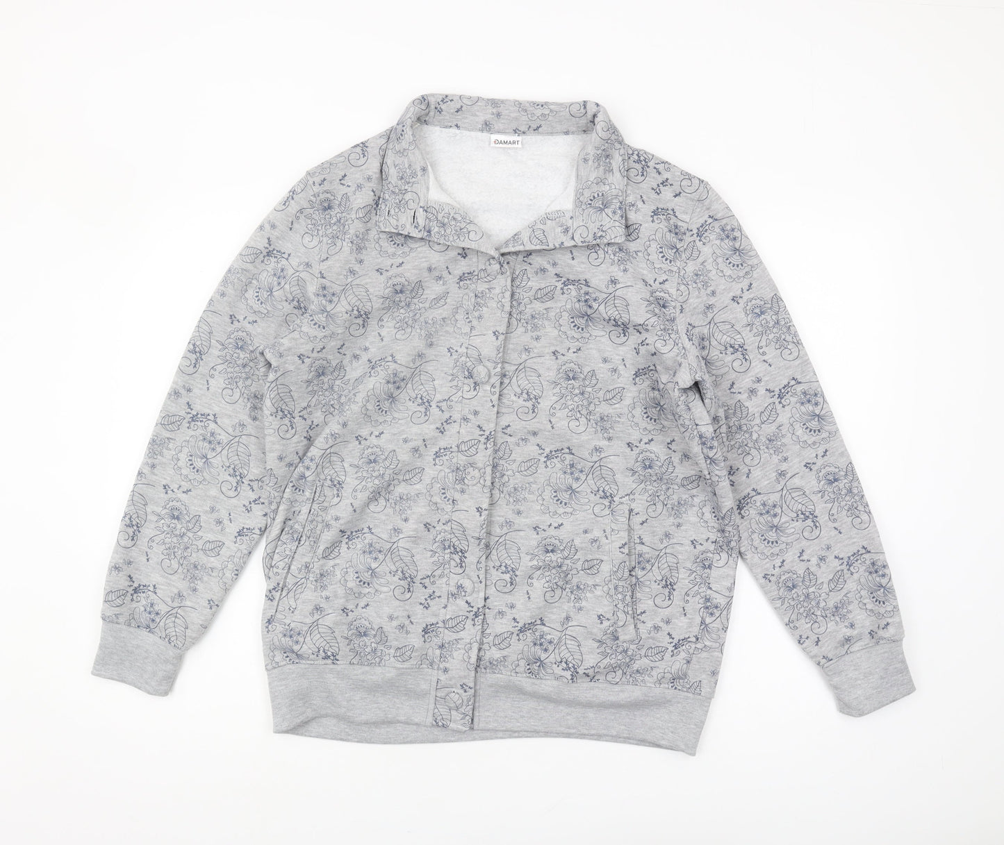 Damart Women's Grey Floral Zip Sweatshirt M