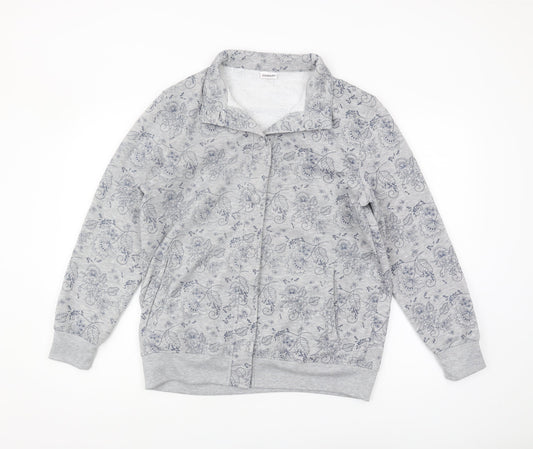 Damart Women's Grey Floral Zip Sweatshirt M