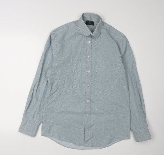 Marks and Spencer Men's Blue Geometric Long Sleeve Shirt