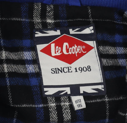 Close-up detail of Lee Cooper boys’' blue hooded bodywarmer jacket 11-12 years