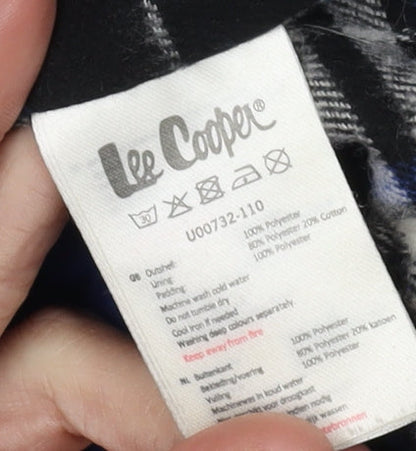 Brand and care label for Lee Cooper boys’' blue hooded bodywarmer jacket 11-12 years