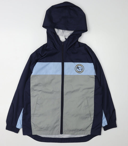 Boys Blue Grey Derby County Football Club Windbreaker Jacket 10-11 Years Hooded Spring