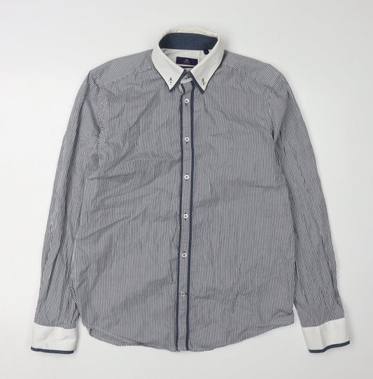 Next Men's Blue Striped Long Sleeve Shirt, Size 15.5