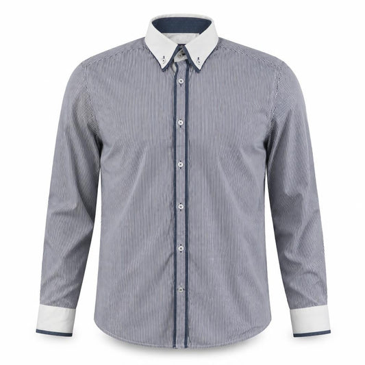 Next Men's Blue Striped Long Sleeve Shirt, Size 15.5