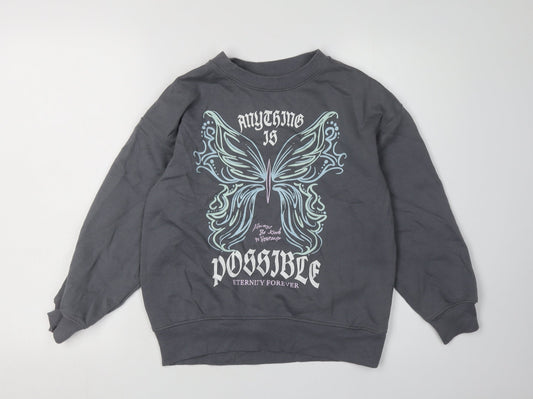 H&M Girls Grey Butterfly Graphic Sweatshirt 9-10 Years