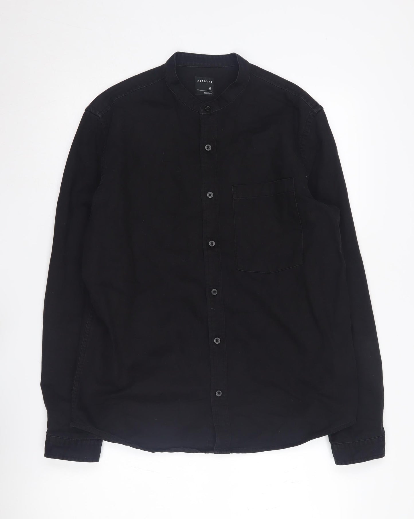 Medicine Men's Black Band Collar Button-Up Shirt M