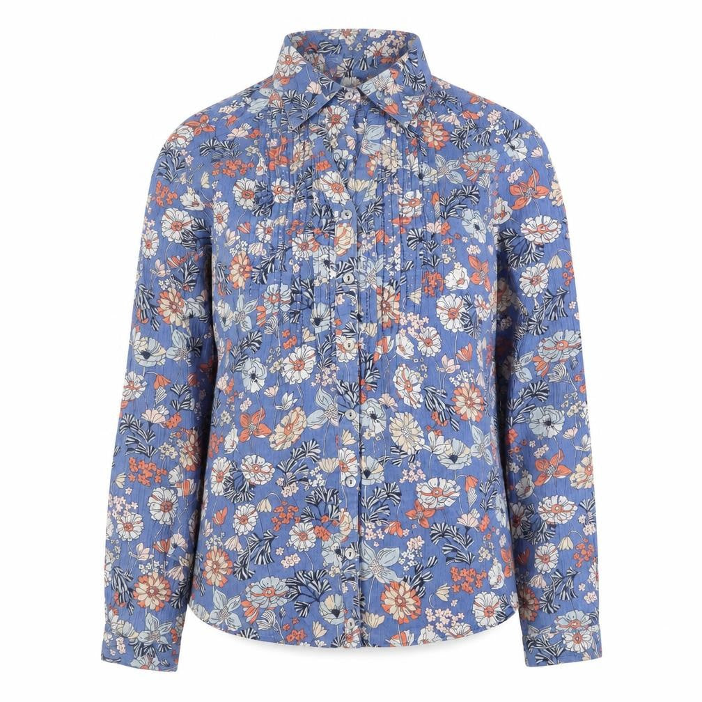 Isle Women's Blue Floral Cotton Blouse, Size 10