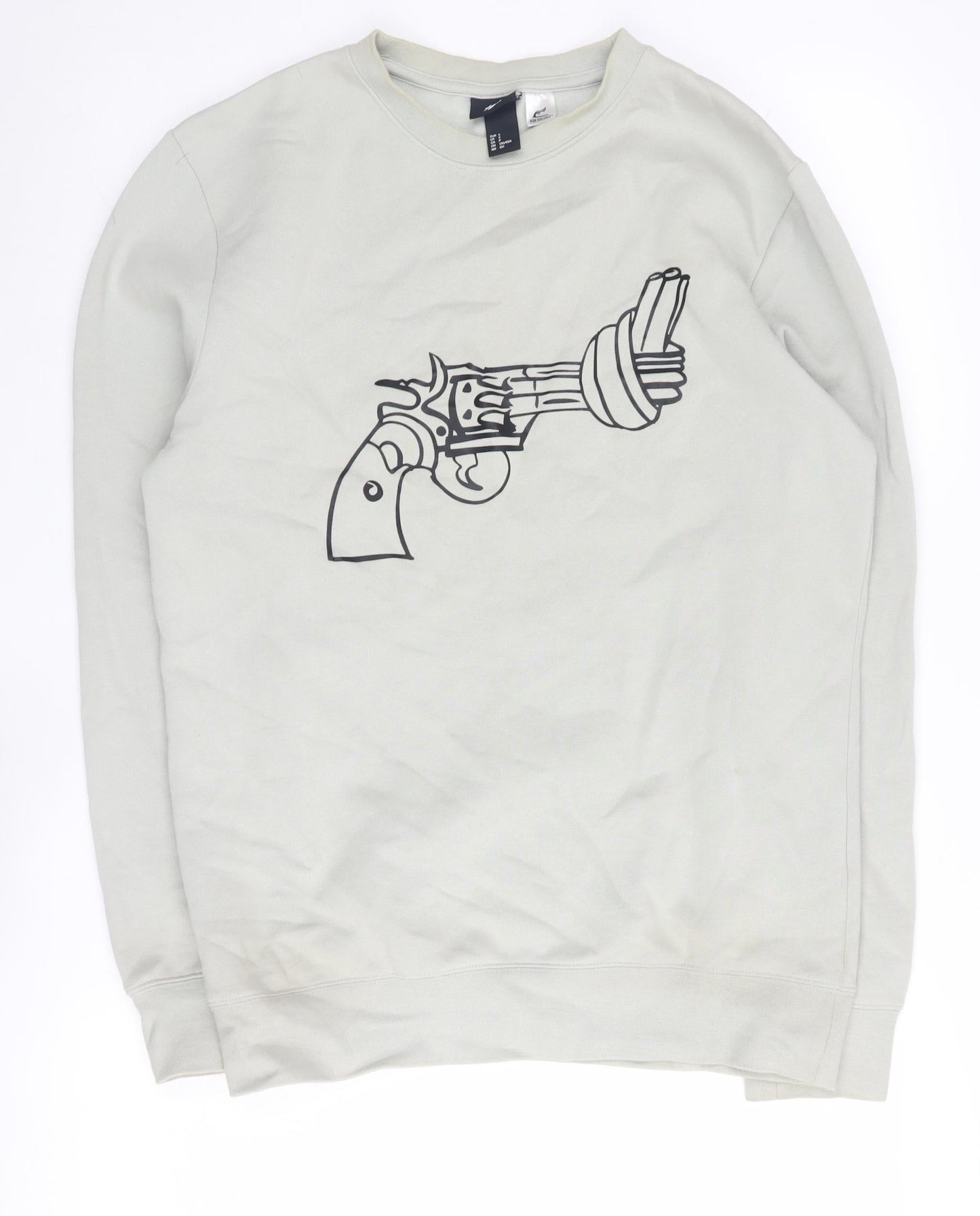 H&M Men's Beige Graphic Print Sweatshirt Pullover S