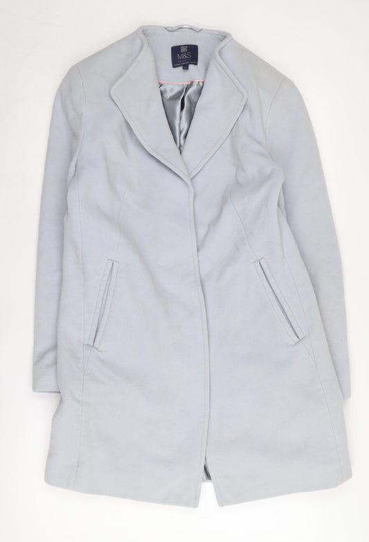Marks and Spencer Women's Blue Long Coat - Size 10