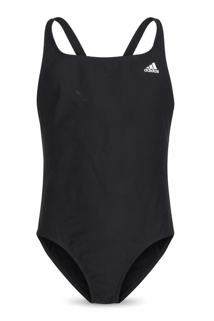 Front view of Adidas girls’ black one piece swimsuit 13-14y athletic