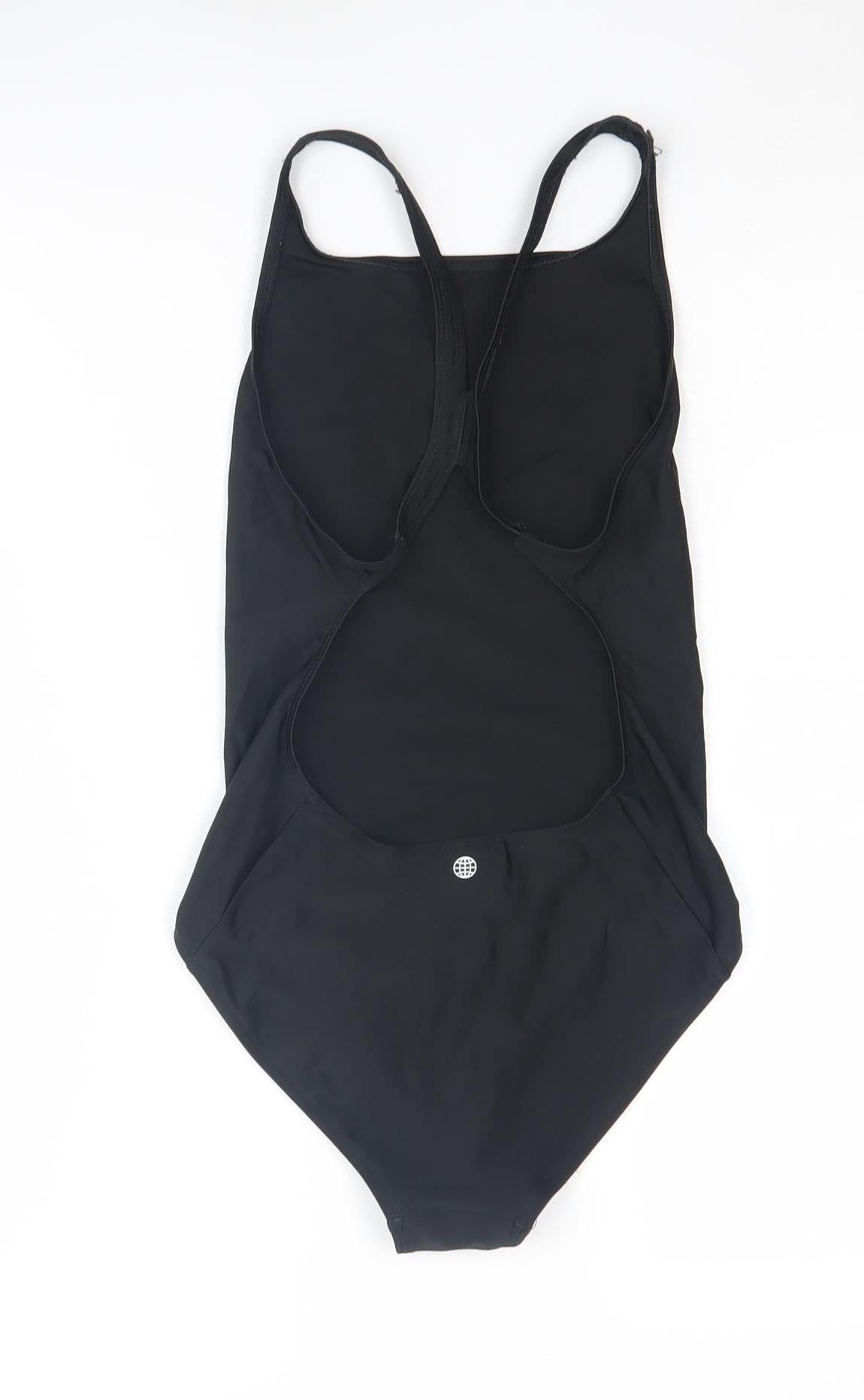 Back view of Adidas girls’ black one piece swimsuit 13-14y athletic