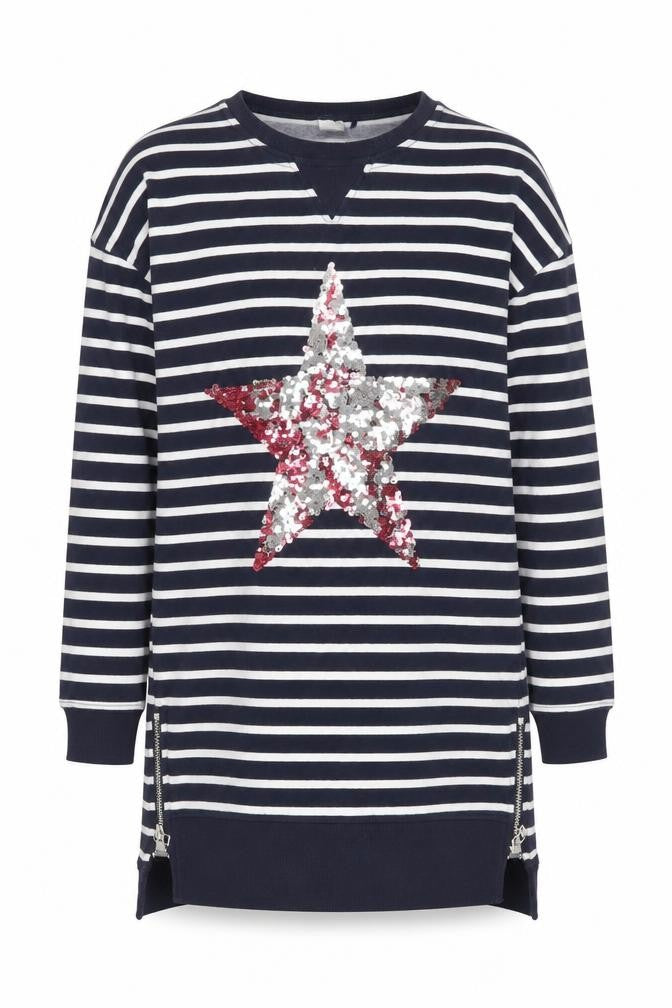 Next Girls Blue Striped Sequin Star Pullover Sweatshirt 9 Years
