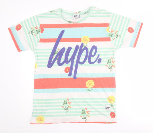 Hype Women's Multicoloured Floral Striped T-Shirt M
