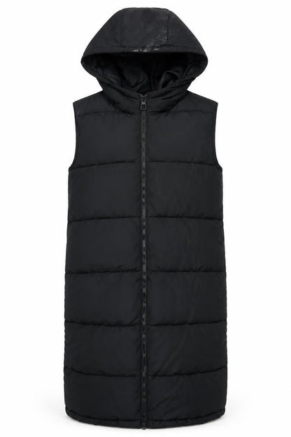 Front view of Only Women's Black Long Hooded Padded Waistcoat S