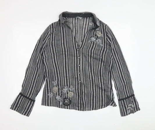 Marks and Spencer Women's Black Striped Button-Up Shirt