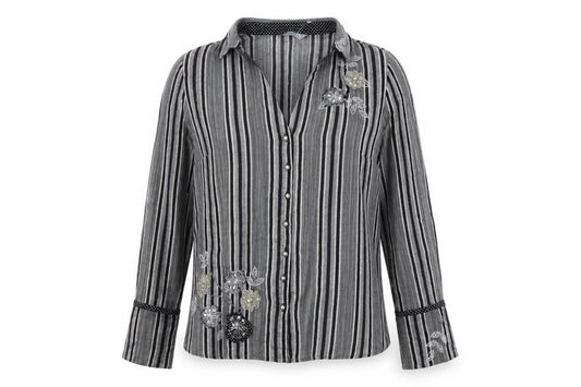 Marks and Spencer Women's Black Striped Button-Up Shirt