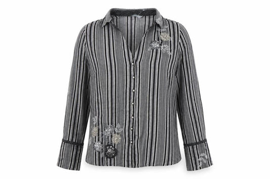 Marks and Spencer Women's Black Striped Button-Up Shirt