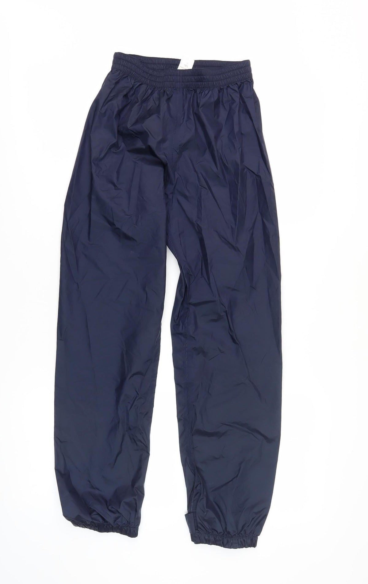 Additional front view of Quechua boys’ blue rain trousers, size 12, for hiking
